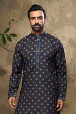 Thumbnail for Raivat Ethnic Cotton Digital Print Mirror Work Kurta Pajama In Blue Colour - Distacart