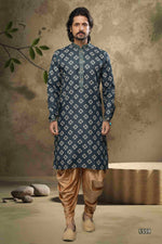 Thumbnail for Raivat Ethnic Cotton Digital Print Mirror Work Kurta Pajama In Blue Colour