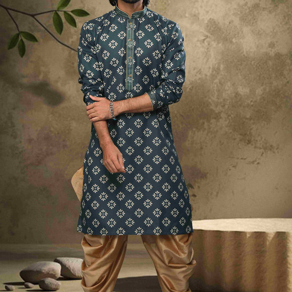 Raivat Ethnic Cotton Digital Print Mirror Work Kurta Pajama In Blue Colour