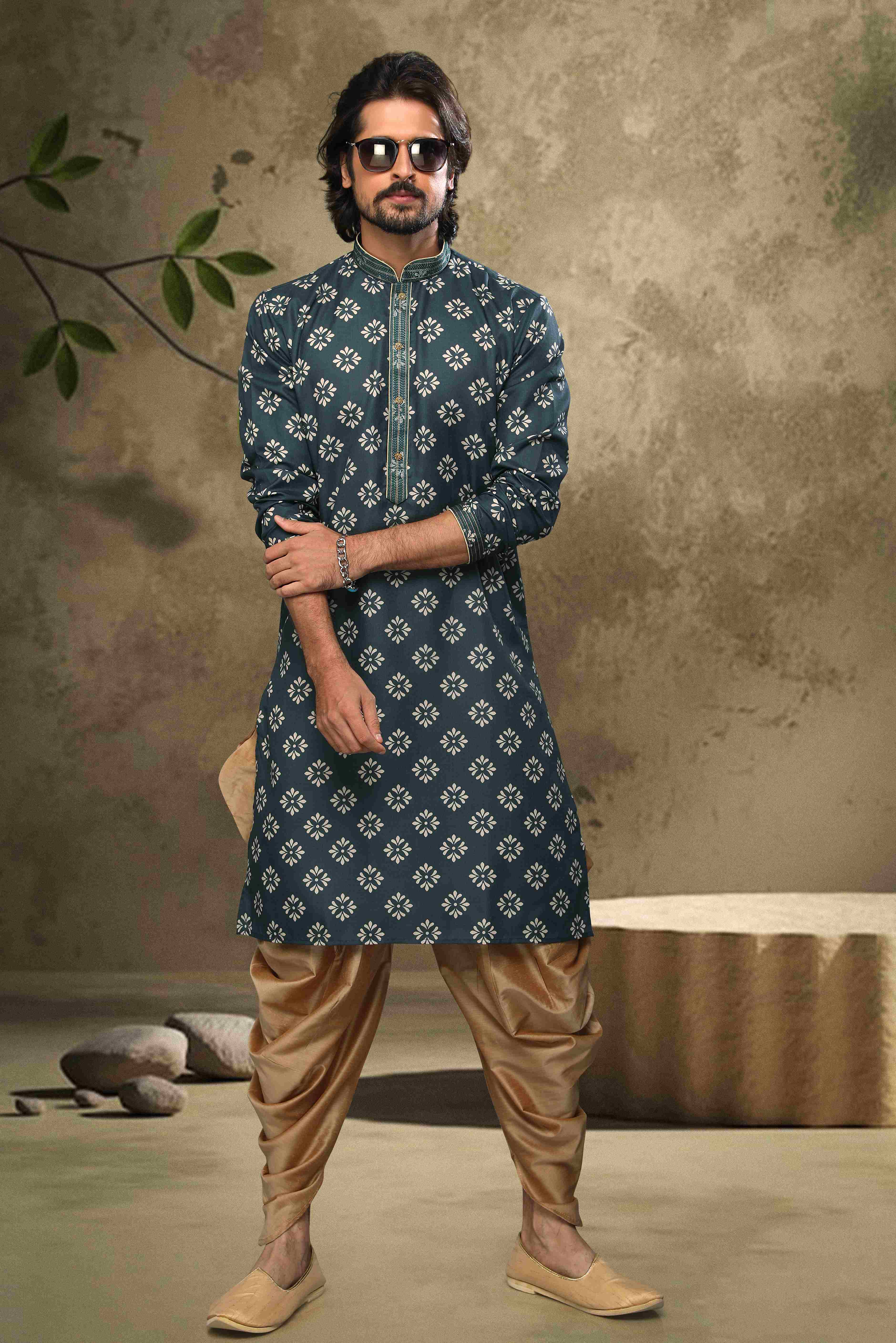 Raivat Ethnic Cotton Digital Print Mirror Work Kurta Pajama In Blue Colour - Distacart