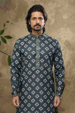 Thumbnail for Raivat Ethnic Cotton Digital Print Mirror Work Kurta Pajama In Blue Colour