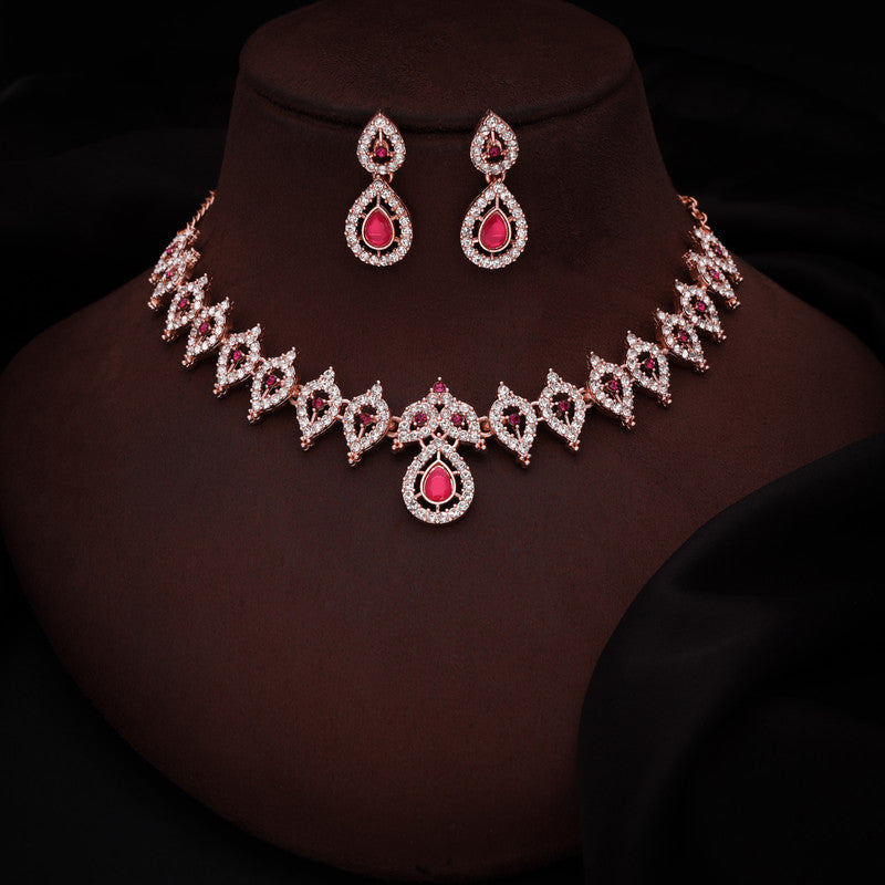 Tehzeeb Creations Pink Colour Ad Studded Necklace Jewellery Set With Matching Earrings For Women And Girls - Distacart