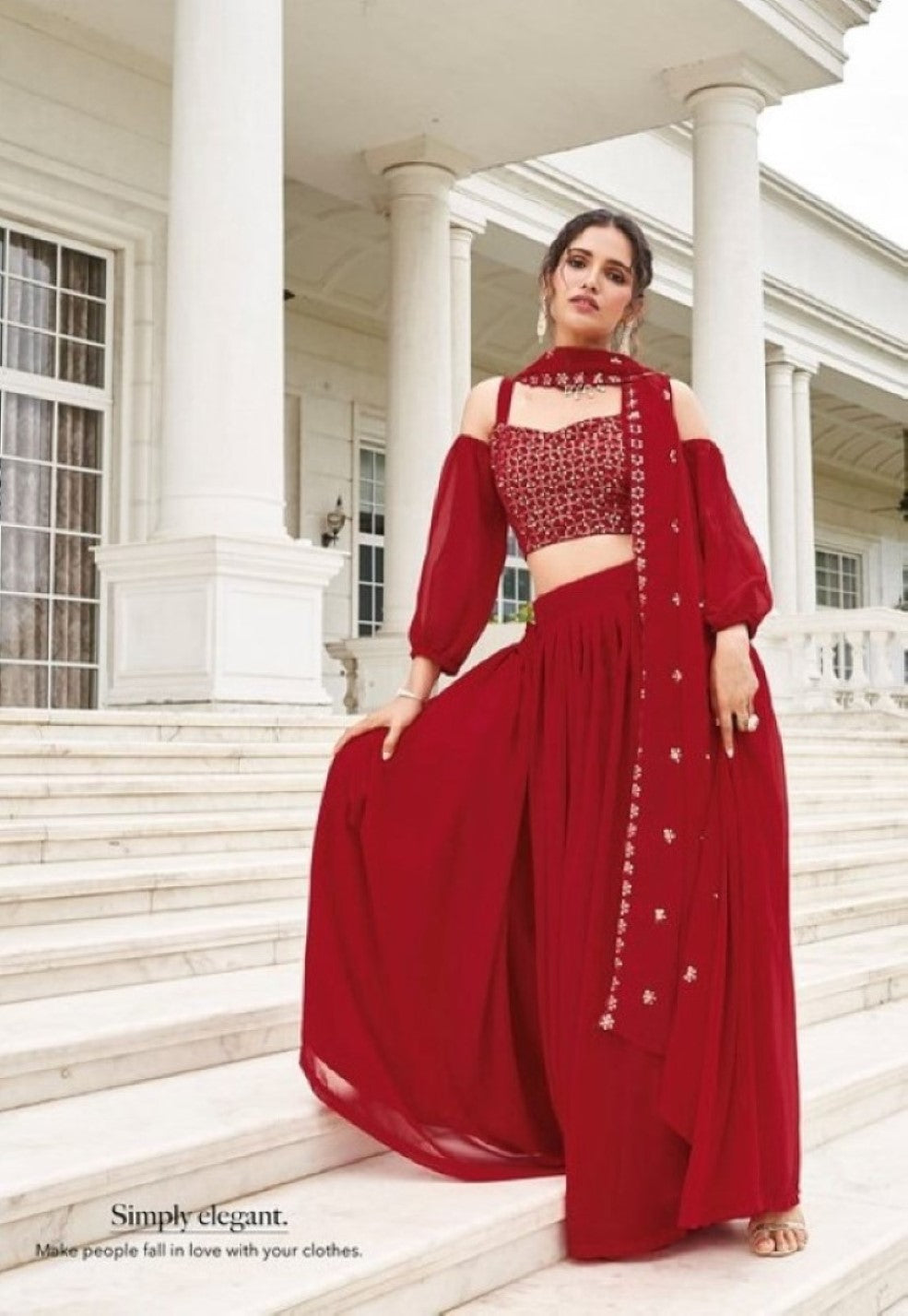 Anaita Red Georgette Lehenga Choli With Sequence & Thread Work - Distacart