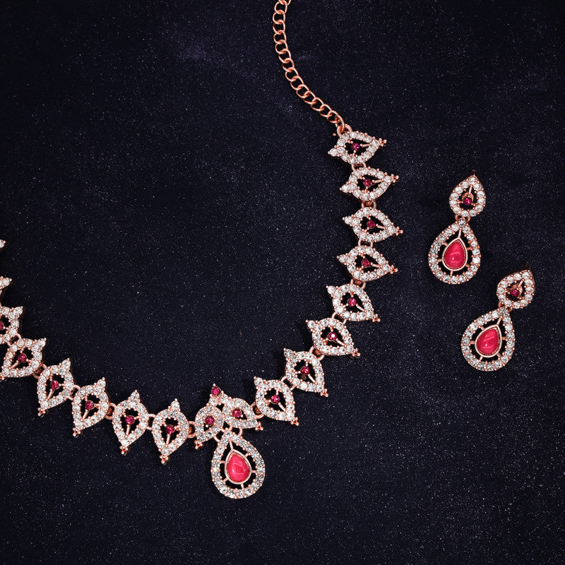 Tehzeeb Creations Pink Colour Ad Studded Necklace Jewellery Set With Matching Earrings For Women And Girls - Distacart