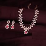 Thumbnail for Tehzeeb Creations Pink Colour Ad Studded Necklace Jewellery Set With Matching Earrings For Women And Girls - Distacart