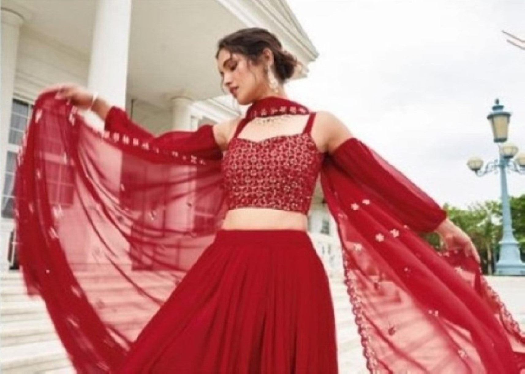 Anaita Red Georgette Lehenga Choli With Sequence & Thread Work - Distacart