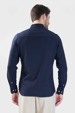 Thumbnail for Xkind Navy Blue Plain Slim Fit Shirt