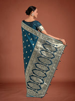 Thumbnail for Monjolika Fashion Dark Teal Banarasi Satin Silk Saree with Intricate Zari Work with Rich Weaving Pattern
