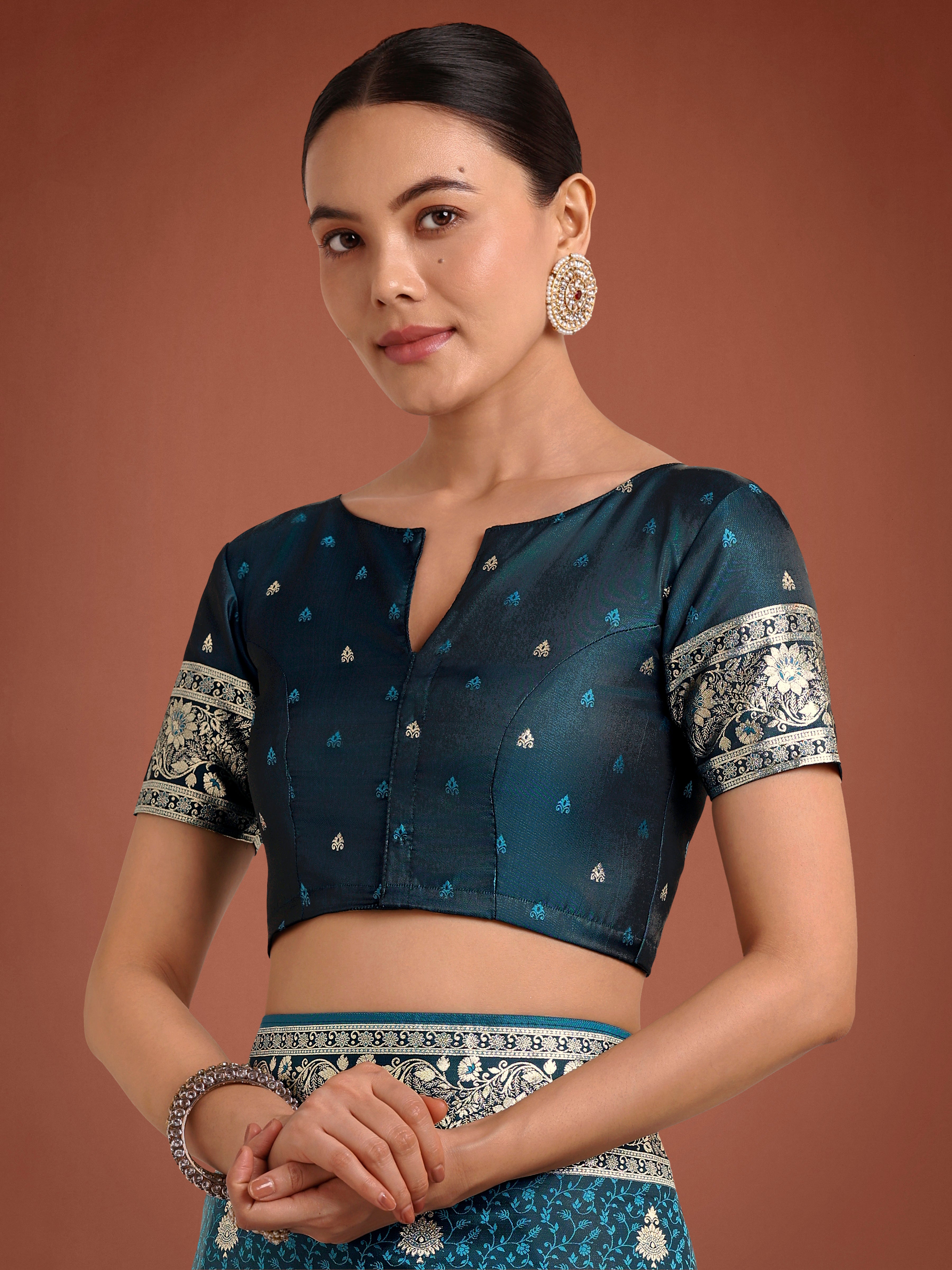 Monjolika Fashion Dark Teal Banarasi Satin Silk Saree with Intricate Zari Work with Rich Weaving Pattern