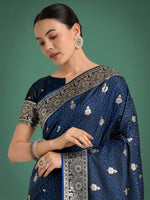 Thumbnail for Monjolika Fashion Blue Banarasi Satin Silk Saree with Intricate Zari Work with Rich Weaving Pattern