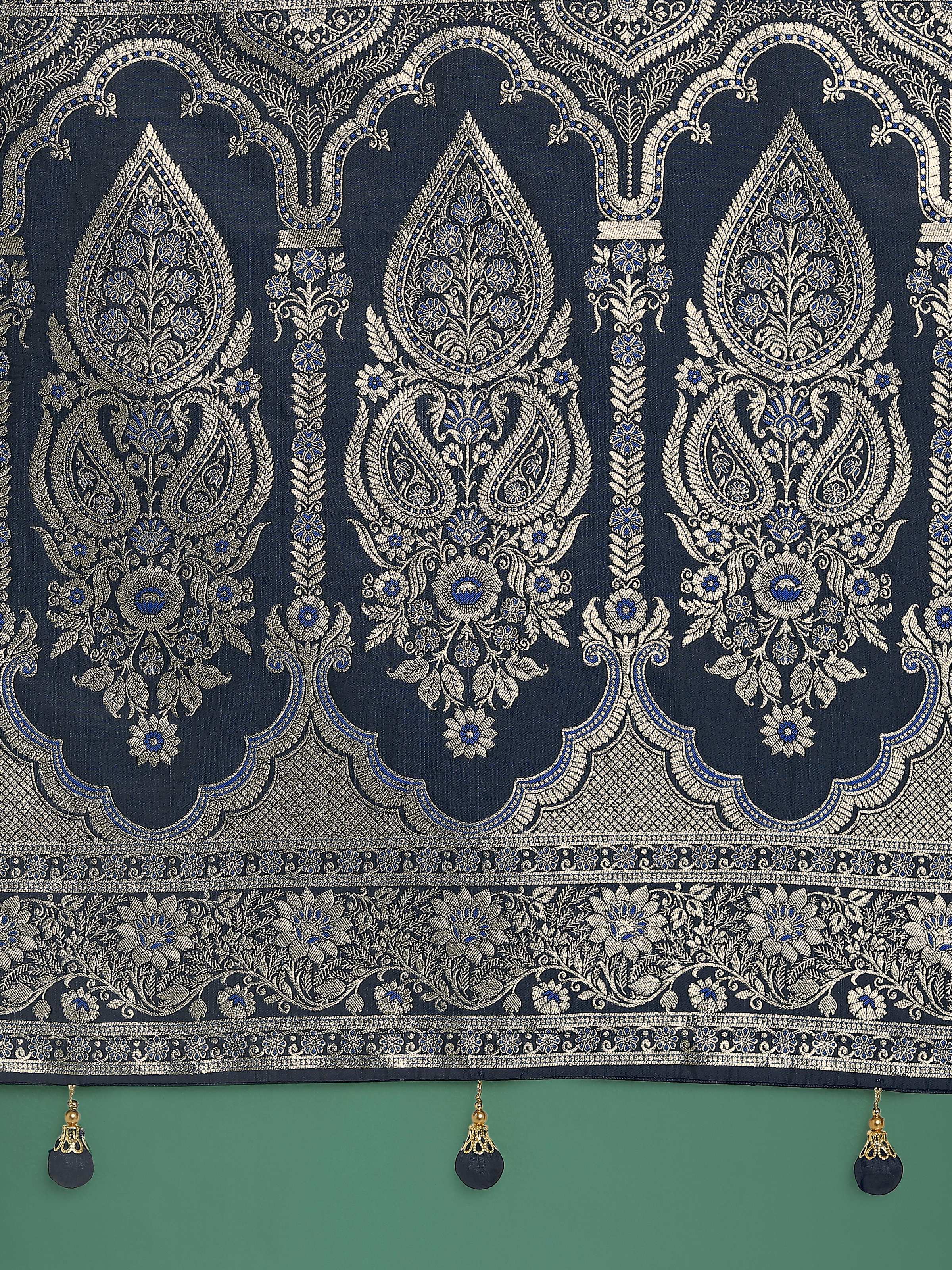 Monjolika Fashion Blue Banarasi Satin Silk Saree with Intricate Zari Work with Rich Weaving Pattern