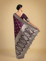Thumbnail for Monjolika Fashion Wine Banarasi Satin Silk Saree with Intricate Zari Work with Rich Weaving Pattern