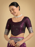 Thumbnail for Monjolika Fashion Wine Banarasi Satin Silk Saree with Intricate Zari Work with Rich Weaving Pattern