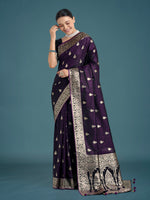 Thumbnail for Monjolika Fashion Purple Banarasi Satin Silk Saree with Intricate Zari Work with Rich Weaving Pattern