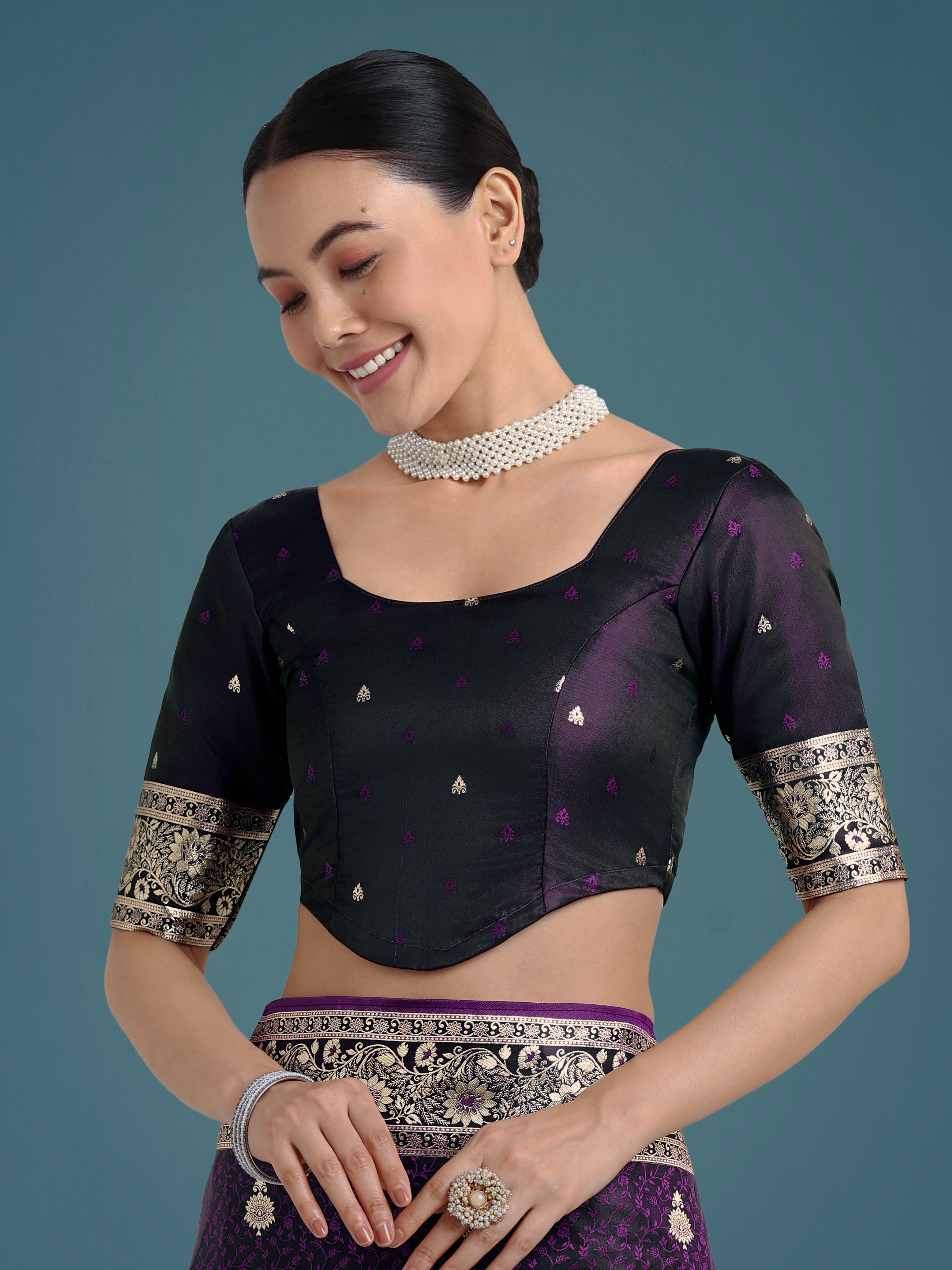 Monjolika Fashion Purple Banarasi Satin Silk Saree with Intricate Zari Work with Rich Weaving Pattern