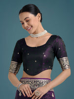 Thumbnail for Monjolika Fashion Purple Banarasi Satin Silk Saree with Intricate Zari Work with Rich Weaving Pattern