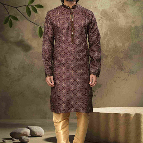 Raivat Ethnic Cotton Digital Print Pintux Work Kurta Pajama In Brown Colour - Distacart