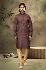 Thumbnail for Raivat Ethnic Cotton Digital Print Pintux Work Kurta Pajama In Brown Colour - Distacart