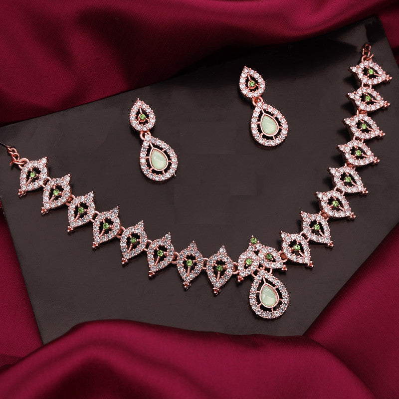 Tehzeeb Creations Sea Green Colour Ad Studded Necklace Jewellery Set With Matching Earrings For Women And Girls - Distacart