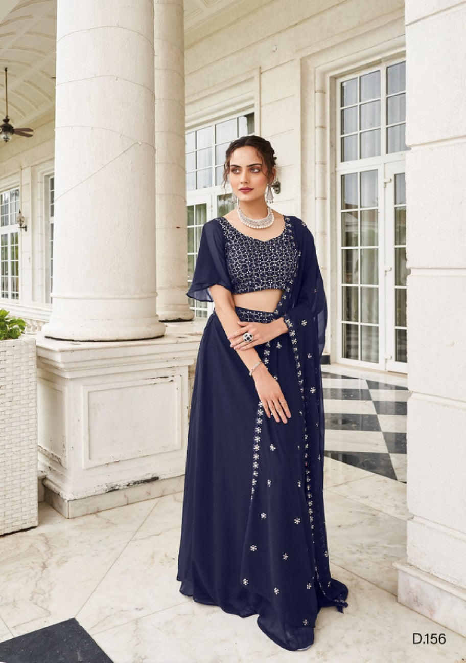 Anaita Navy Georgette Lehenga Choli With Sequence & Thread Work - Distacart