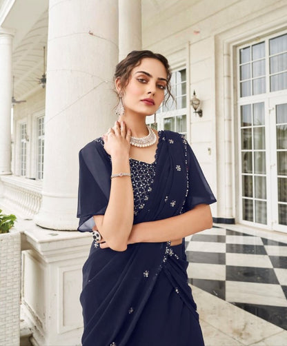 Anaita Navy Georgette Lehenga Choli With Sequence & Thread Work - Distacart
