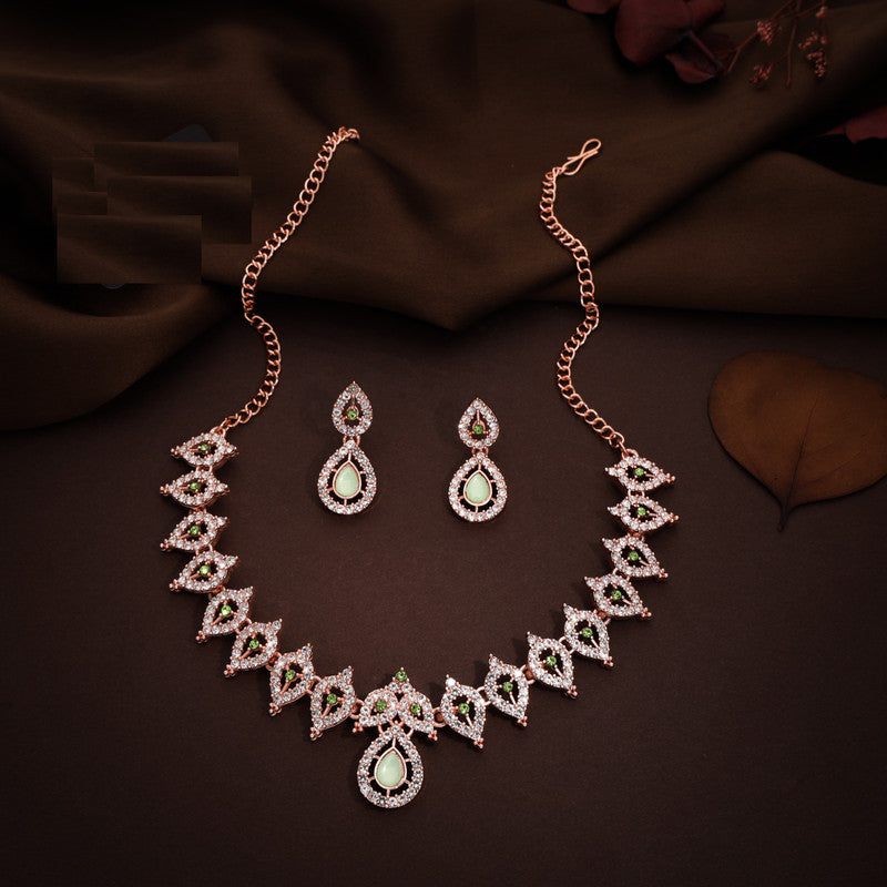 Tehzeeb Creations Sea Green Colour Ad Studded Necklace Jewellery Set With Matching Earrings For Women And Girls - Distacart