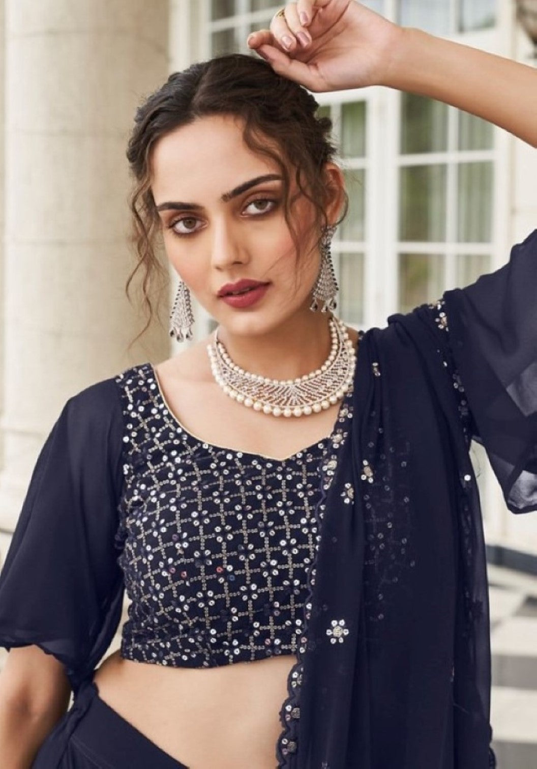 Anaita Navy Georgette Lehenga Choli With Sequence & Thread Work - Distacart