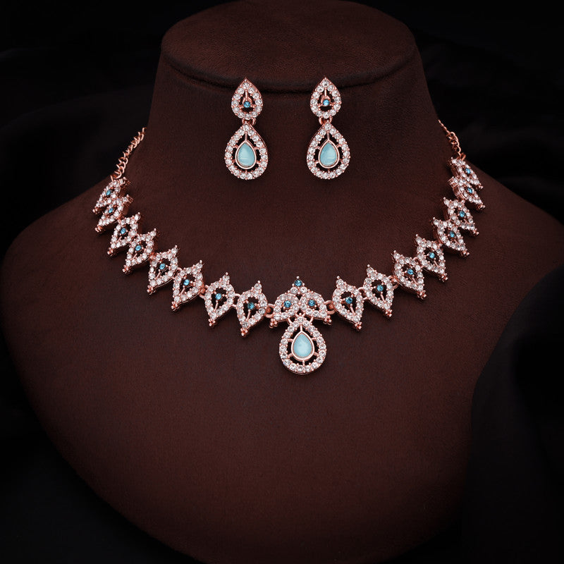 Tehzeeb Creations Sky Blue Colour Ad Studded Necklace Jewellery Set With Matching Earrings For Women And Girls - Distacart