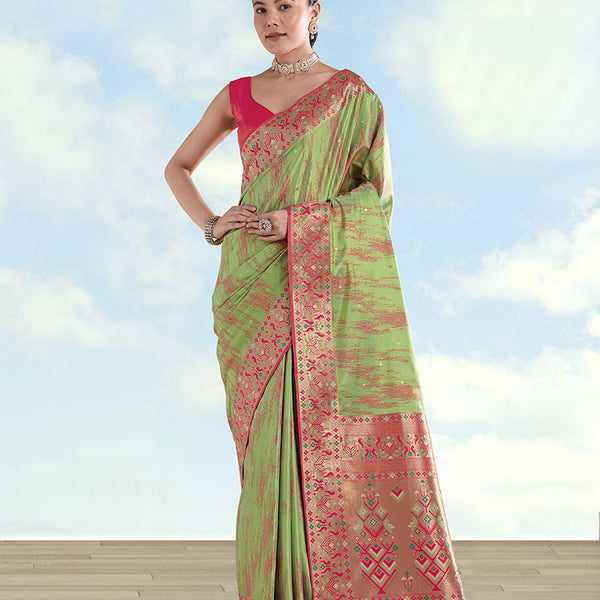 Monjolika Fashion Light Green Color Banarasi Tissue Silk Paithani Woven Saree - Distacart