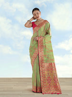 Thumbnail for Monjolika Fashion Light Green Color Banarasi Tissue Silk Paithani Woven Saree - Distacart