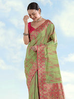 Thumbnail for Monjolika Fashion Light Green Color Banarasi Tissue Silk Paithani Woven Saree - Distacart