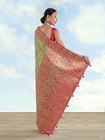 Thumbnail for Monjolika Fashion Light Green Color Banarasi Tissue Silk Paithani Woven Saree - Distacart