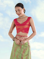 Thumbnail for Monjolika Fashion Light Green Color Banarasi Tissue Silk Paithani Woven Saree - Distacart