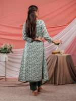 Thumbnail for Yufta Green Floral Print Cotton A-Line Kurta Sets Add-On Jacket