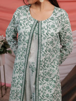 Thumbnail for Yufta Green Floral Print Cotton A-Line Kurta Sets Add-On Jacket