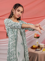 Thumbnail for Yufta Green Floral Print Cotton A-Line Kurta Sets Add-On Jacket