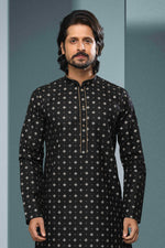 Thumbnail for Raivat Ethnic Cotton Digital Print Kurta Pajama In Black Colour - Distacart