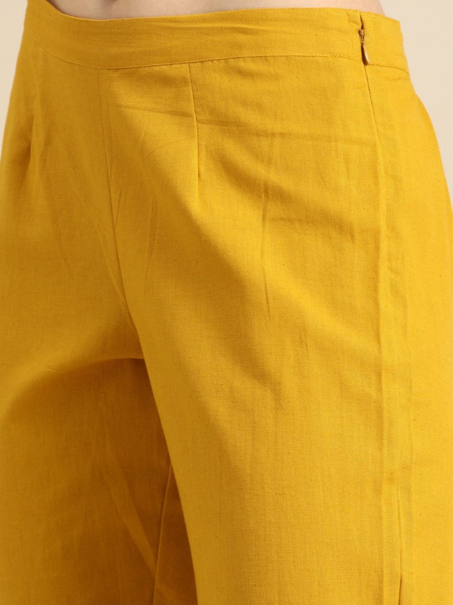 All About You Women Green Ethnic Motifs Printed Kurta with Mustard Yellow Trousers - Distacart