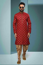 Thumbnail for Raivat Ethnic Cotton Digital Print Pintux Work Kurta Pajama In Maroon Colour - Distacart