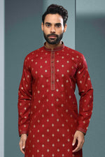 Thumbnail for Raivat Ethnic Cotton Digital Print Pintux Work Kurta Pajama In Maroon Colour - Distacart