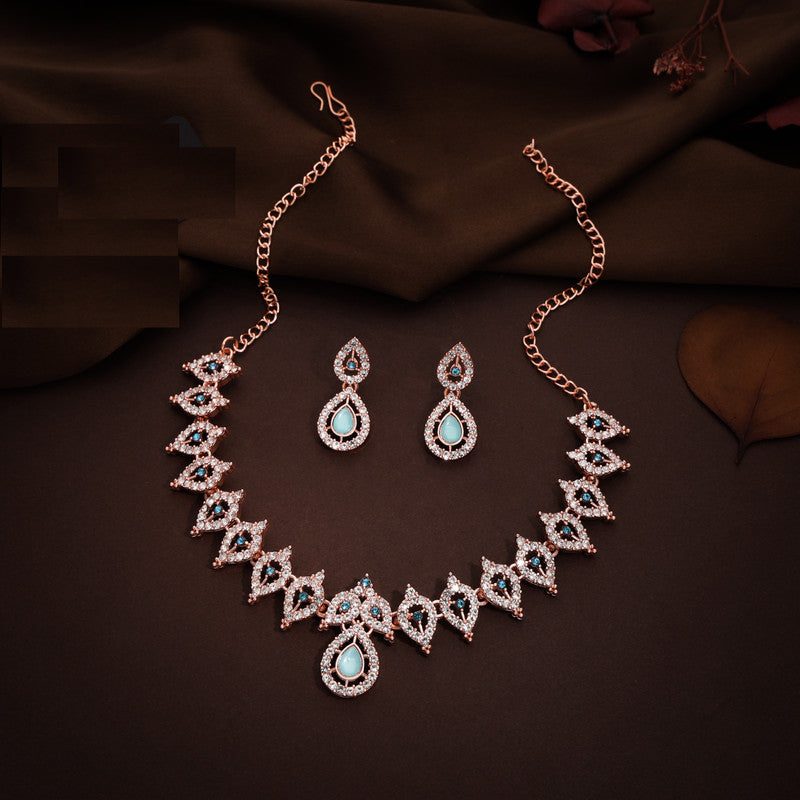 Tehzeeb Creations Sky Blue Colour Ad Studded Necklace Jewellery Set With Matching Earrings For Women And Girls - Distacart