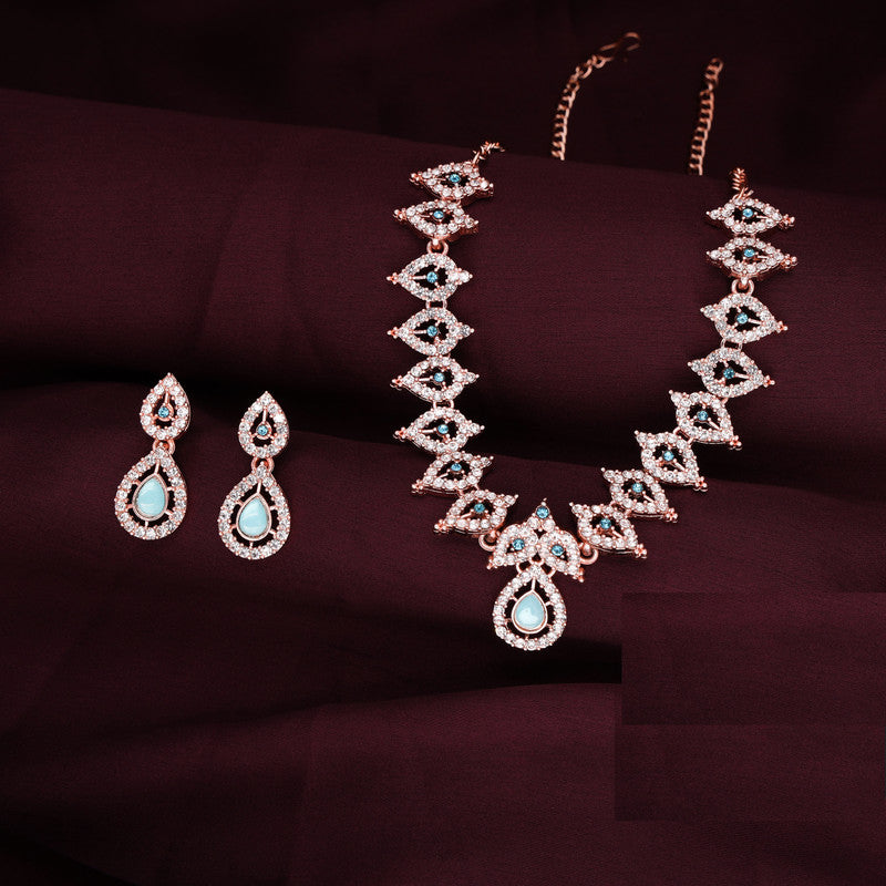 Tehzeeb Creations Sky Blue Colour Ad Studded Necklace Jewellery Set With Matching Earrings For Women And Girls - Distacart