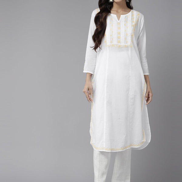 ADA Ethnic Motifs Embroidered Chikankari White Romance Kurta - Distacart