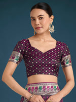 Thumbnail for Monjolika Fashion Wine With Gold Bordar Banarasi Zari Woven Satin Saree