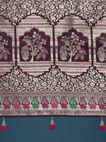 Thumbnail for Monjolika Fashion Wine With Gold Bordar Banarasi Zari Woven Satin Saree