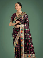Thumbnail for Monjolika Fashion Maroon With Gold Bordar Banarasi Zari Woven Satin Saree