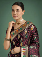Thumbnail for Monjolika Fashion Maroon With Gold Bordar Banarasi Zari Woven Satin Saree