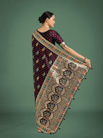 Thumbnail for Monjolika Fashion Maroon With Gold Bordar Banarasi Zari Woven Satin Saree