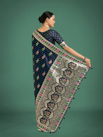 Thumbnail for Monjolika Fashion Dark blue With Gold Bordar Banarasi Zari Woven Satin Saree