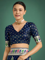 Thumbnail for Monjolika Fashion Dark blue With Gold Bordar Banarasi Zari Woven Satin Saree